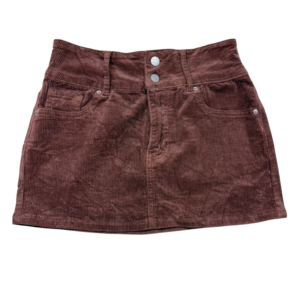 PacSun Brown Corduroy Mini Skirt Double‎ Button High Waist Size 23